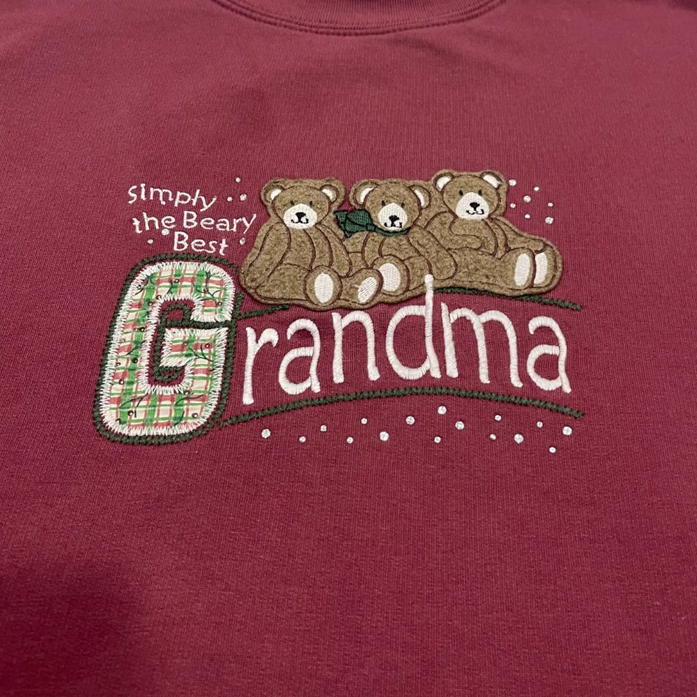 M&C Sportswear Burgundy Beary Best Grandma Sweatshirt, Size 1X - Picture 3 of 5